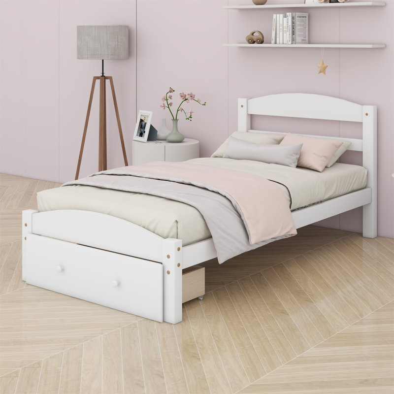 Base de lit plateforme avec tiroir de rangement, Blanc