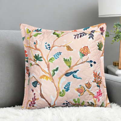 Lauren Quilted Pillow Covers Colorful Watercolor Branch Printed Pattern Decorative Square for Home Sofa Bedroom Bed Decor 1PC