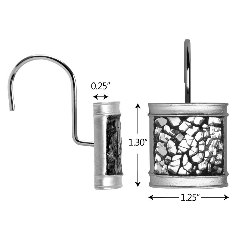 Elegant Silver Crackled Glass Shower Curtain Hooks Set