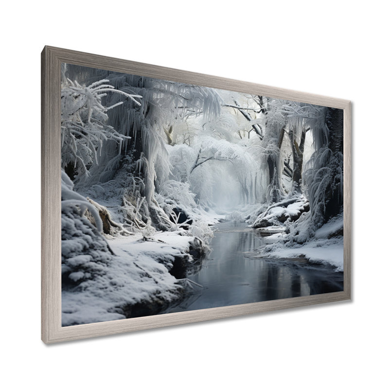 «Winter Silent Woods I - Winter Landscape», art mural sur toile, H 24 po x l 32 po x P 1 po, Cadre simple argenté