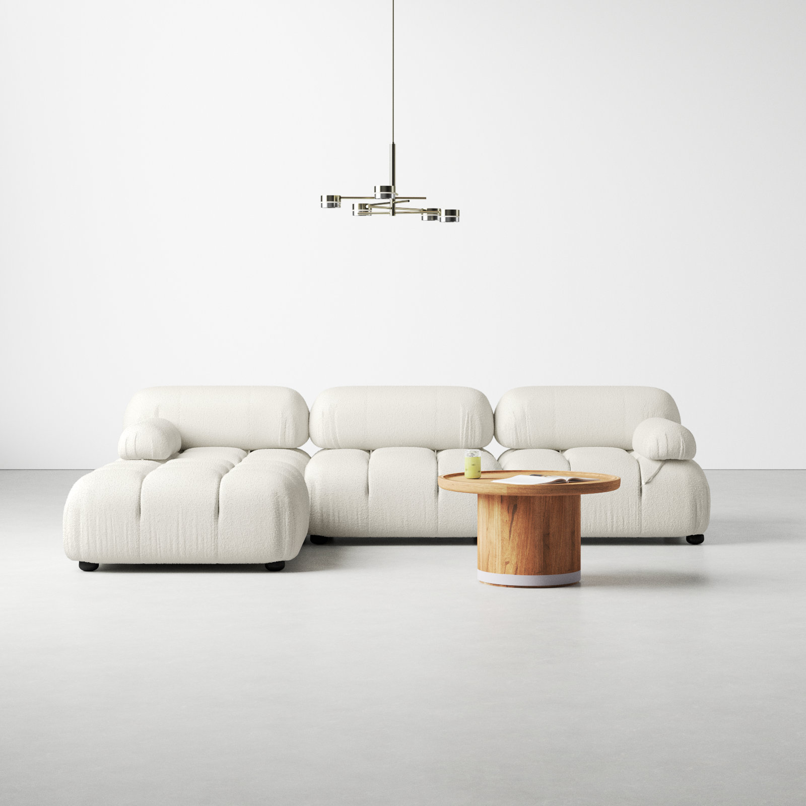 Sigma Modular Upholstered Reversible L-Sectional, Ivory Boucle