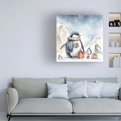 «Seasonal Penguin Presents», peinture sur toile encadrée