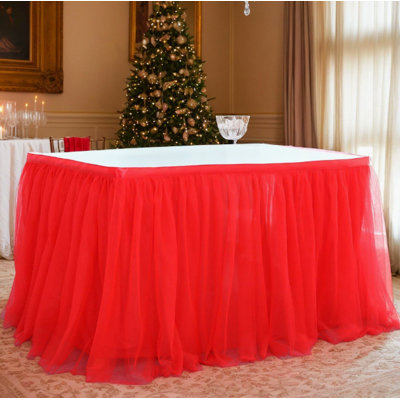 Sheer Tulle Table Skirt, Baby Shower Tablecloth for Rectangle Tables, Pink Ruffle Ballet Tutu Table Skirt, Princess Style Table Skirt for Girl's Birthday Party Cake & Dessert Table Decoration