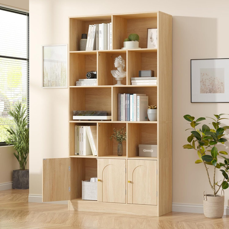 71" Tall Bookshelf With 10 Cubes And 3 Doors, 4-tier Bookshelf, Open Shelf Bookcase With Cabinet, Modern Cube Storage Organizer For Living Room, And Office, White