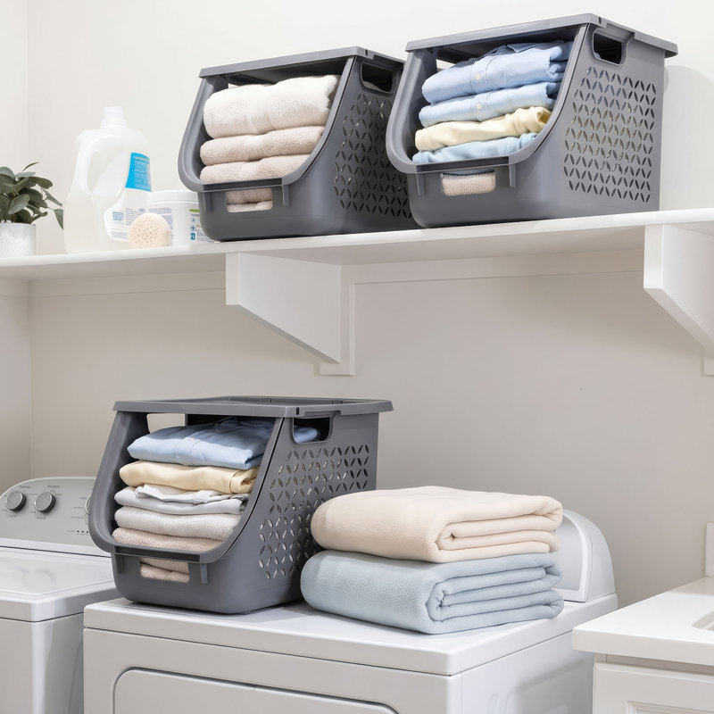 Stacking Laundry Basket, Gray (3-Pack)