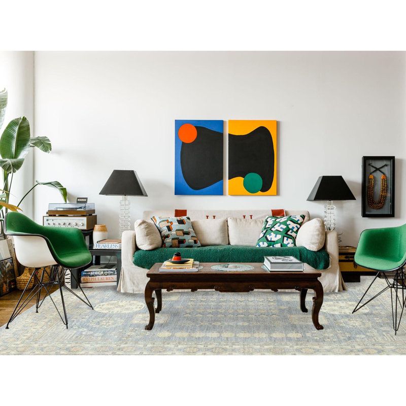 Tapis en laine douce noué à la main 9 pi 1 po x 12 pi gris Peshawar E48DC507C81045BD8B7AB79AA4363B47