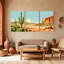 «Landscape & Nature Desert Landscape with Cacti and Sun», ensemble de 3 impressions sur toile-1096669677