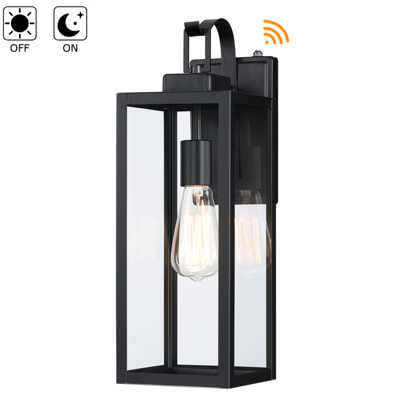 Applique murale d'extérieur 1 lumière noir mat avec crépuscule à l'aube, null