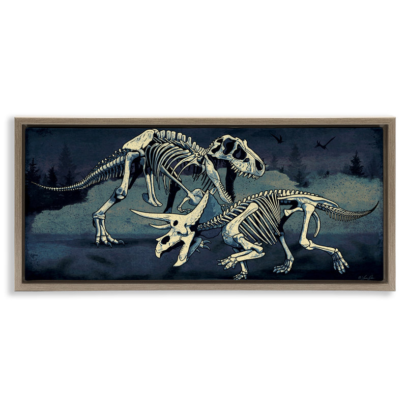  «Dinosaur Skeletons Duo» par Lauren Rader, H 11 po x l 25 po, Cadre flottant orme Montalcino