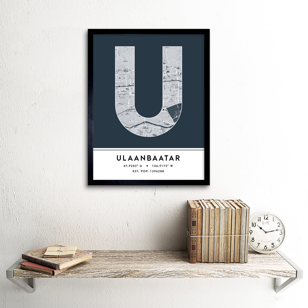 Ulaanbaatar City Map Ulaanbaatar Navy by Wee Blue Coo - Single Picture Frame Typography