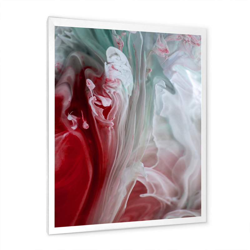 Art mural liquide en rouge et vert - décoration murale moderne en toile, H 20 po x l 12 po x P 1 po, Cadre flottant blanc