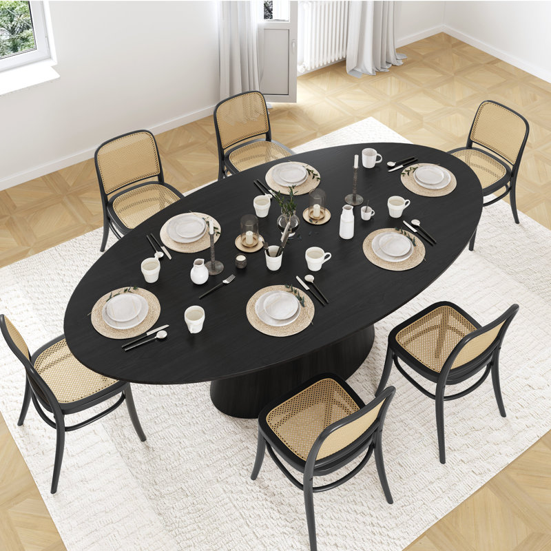 72"×37"W×30"H Oval Wood Pedestal Dining Table, Black