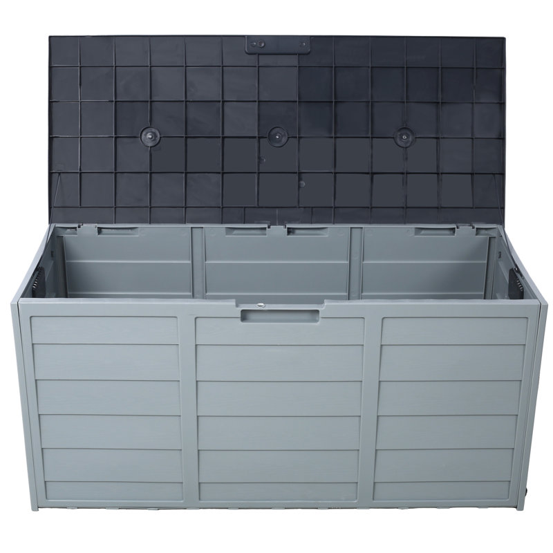 All Weather UV Pool Deck Box Storage Shed Bin Backyard Patio Outdoor W/ Wheel