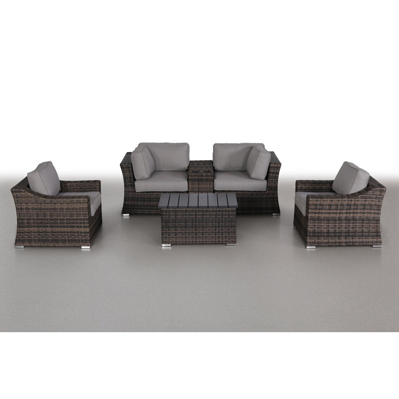 Rushville Wicker Fully Assembled 4 - Person Seating Group with Cushions