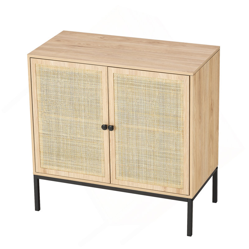 Set of 2 Rolland A Console Table Side Table with Rattan Door