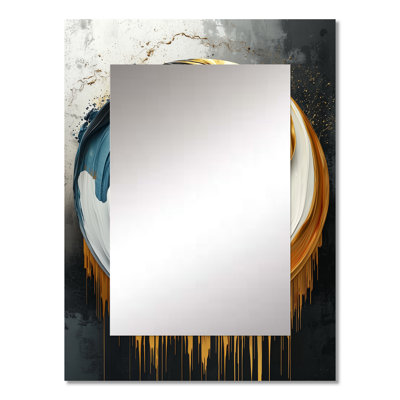 Black And Gold Moon Lines IV - Abstract Shapes Large Mirror, Gold Decorative Wall Mirror, Printed Metal Art