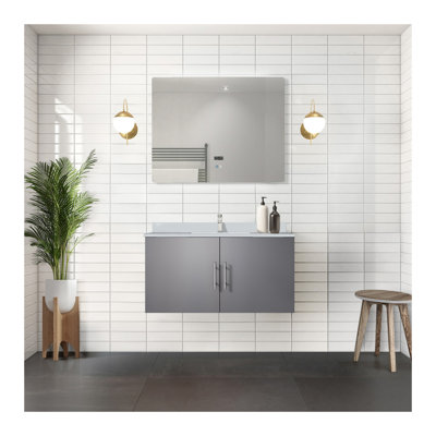 Ensemble de meuble-lavabo gris foncé l 36 po x P 22 po, comptoir en quartz blanc et robinet