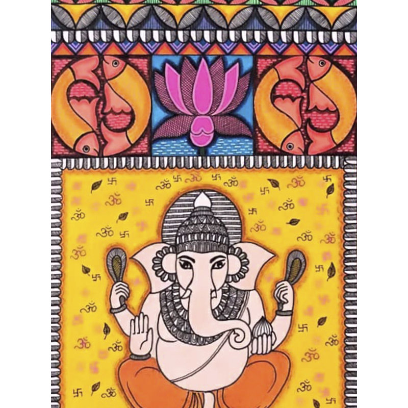 Peinture de style Madhubani de Ganesha assise avec des bordures attrayantes | Par Manisha