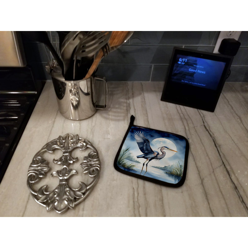 Blue Heron Under the Moonlight Pair of Pot Holders