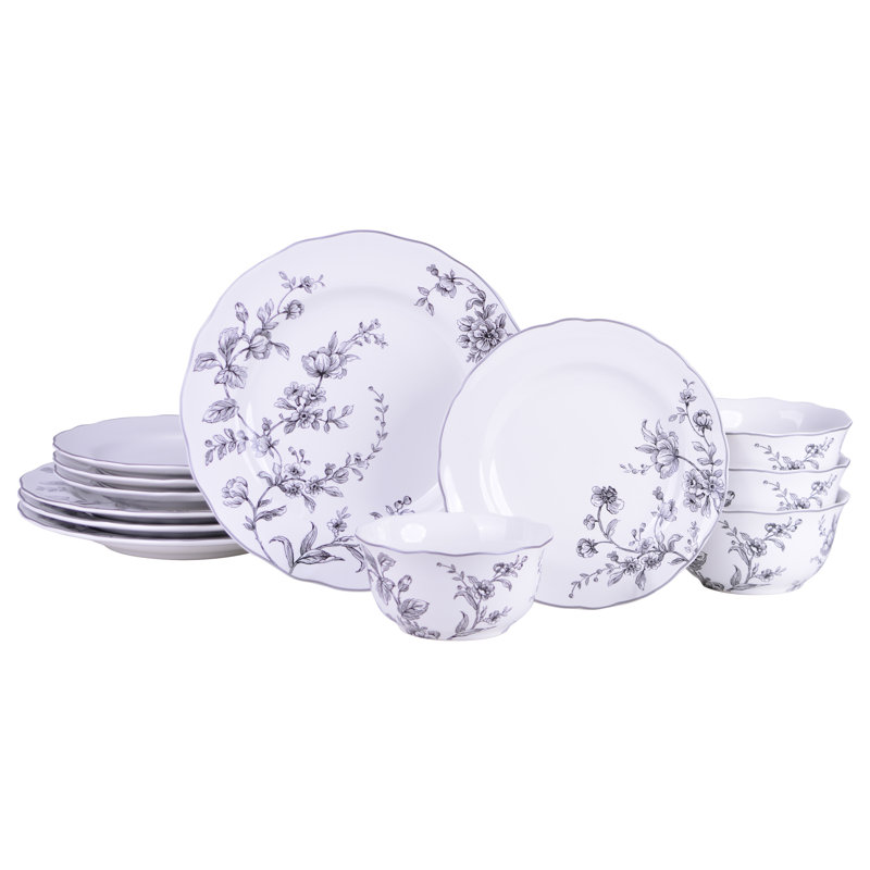 Bellamy White Floral Porcelain 12-Piece Dinnerware Set