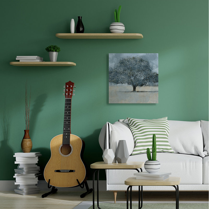 «Abstract Blue Splatter Paint Tree Nature Scene» par Kim Allen - impression d'art graphique, Toile tendue