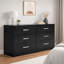 Commode large Finny, poignées en nickel à 6 tiroirs, base de socle, noir mat