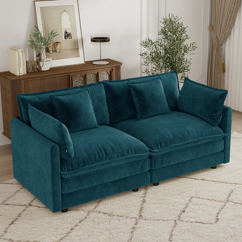 Canapé Cloud, canapé en chenille, canapé 2 places, Bleu, 33" H x 75.9" W x 34.2" D