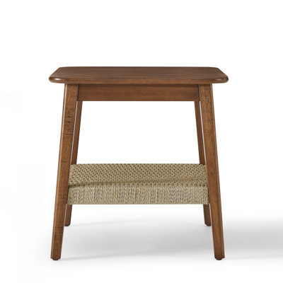 Mid-Century Side Table with Woven Shelf
