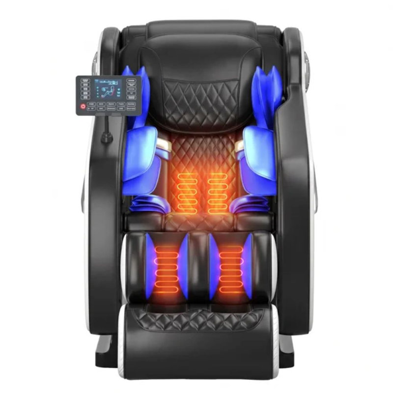 Fauteuil de massage shiatsu en similicuir avec zéro gravité, chaleur, compression d'air et pieds, Cuir noir / crème assorti