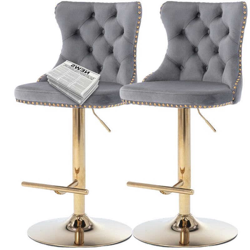 Tabourets de bar touffetés et pivotants en velours (ensemble de 2), Gris