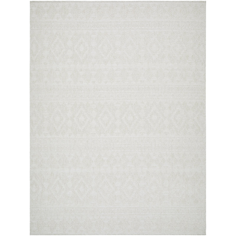 Rectangle Corderra Damask Machine Woven Polypropylene Plastic Indoor / Outdoor Area Rug in Ivory, Rectangle 5'3" x 7'