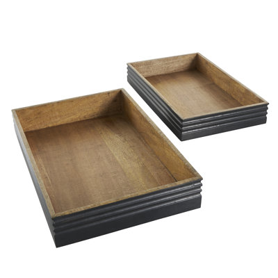 Cole And Grey Mango Wood Handmade Tray With Black Groove Exterior