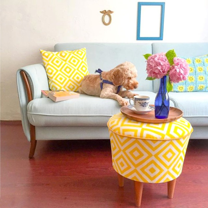 Kwinana 42cm Wide Round Geometric Footstool Ottoman