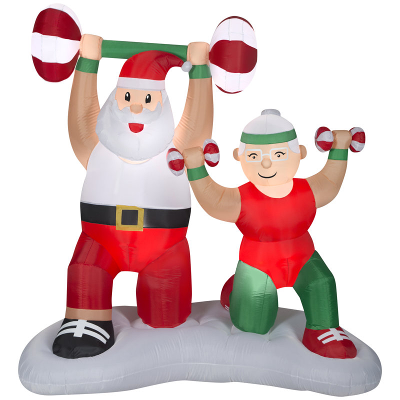 Christmas Inflatable Santa and Mrs. Claus Workout Scene