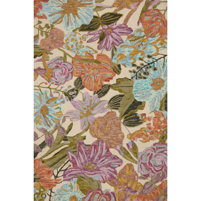 Tapis en laine orange / beige crocheté à la main Oberle, Carré 1 pi 6 po