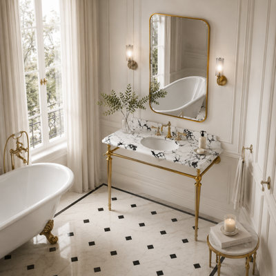 Console de lavabo 48 po, meuble-lavabo autoportant avec 3 trous de robinet pré-percés