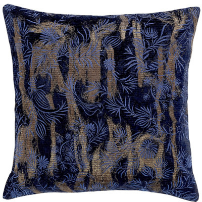 Midnight Blue Gold Embroidery Throw Pillow Cover with Insert