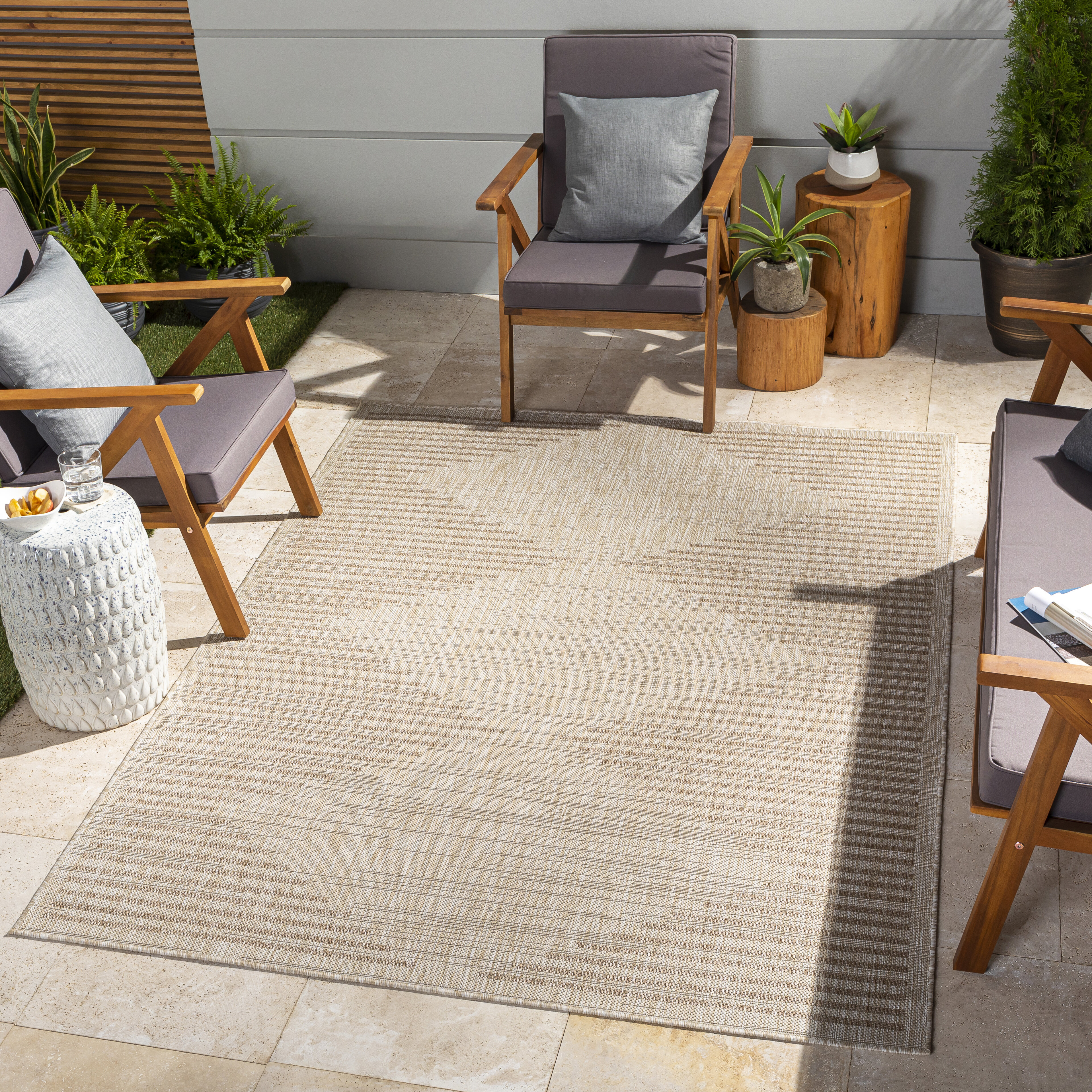 Alegre Bordered Power Loomed Tan Indoor/Outdoor Rug Gracie Oaks Rug Size: Rectangle 6'7 x 9