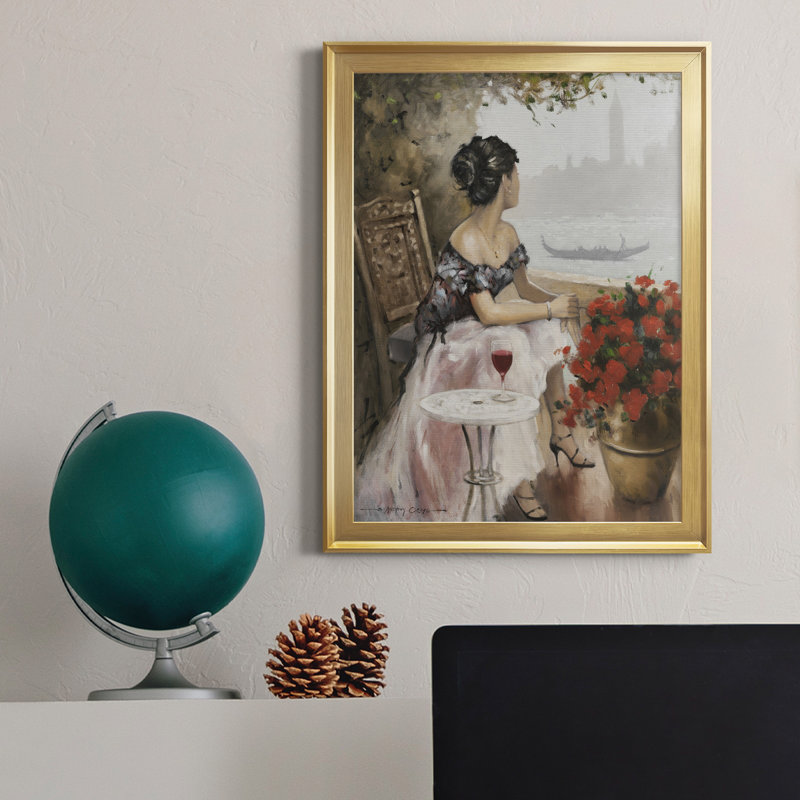 Après-midi sur le canal - Peinture sur toile encadrée, Cadre doré, H 18,5 po x l 24,5 po x P 1,5 po