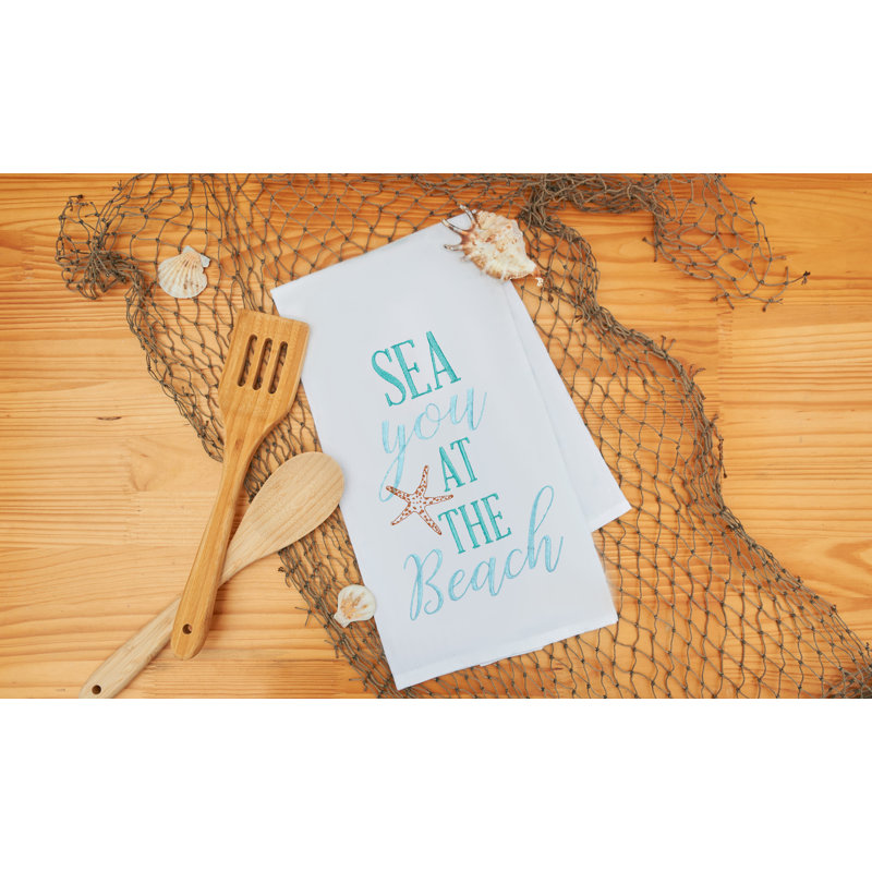 Sea you At The Beach Embroidered Flour Sack Cotton Kitchen Towel