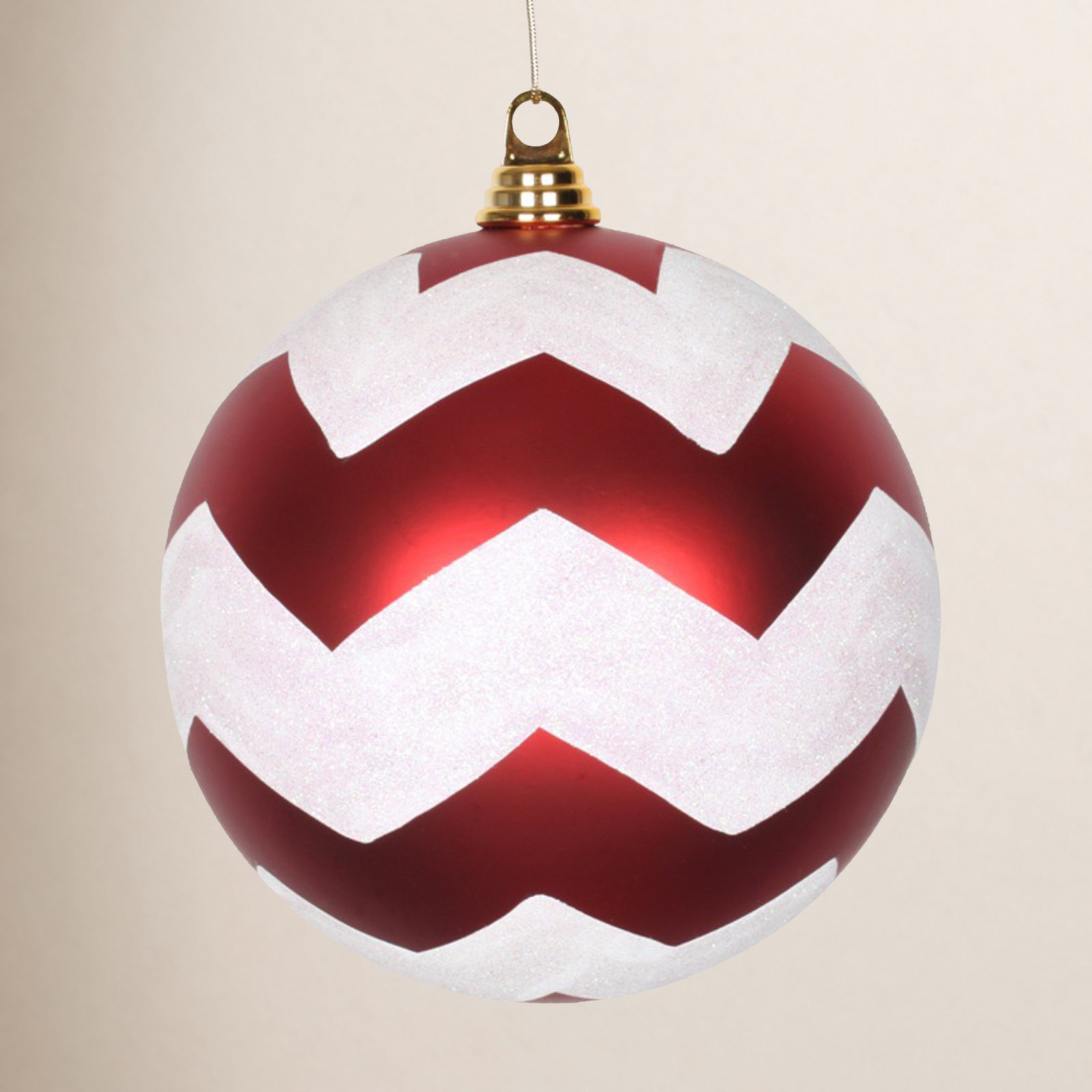 Shatterproof Bauble, Red / White, 7.87" H x 7.87" W x 8.27" D