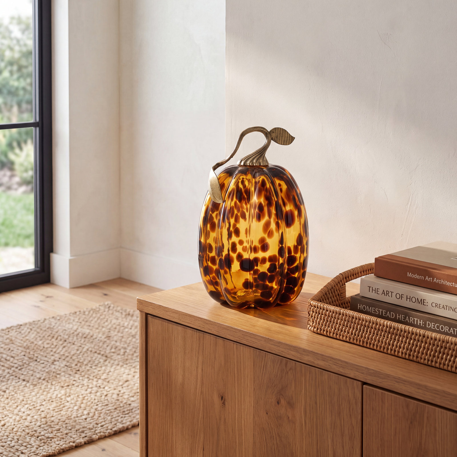 Large Amber Glass Pumpkin Holiday Accent