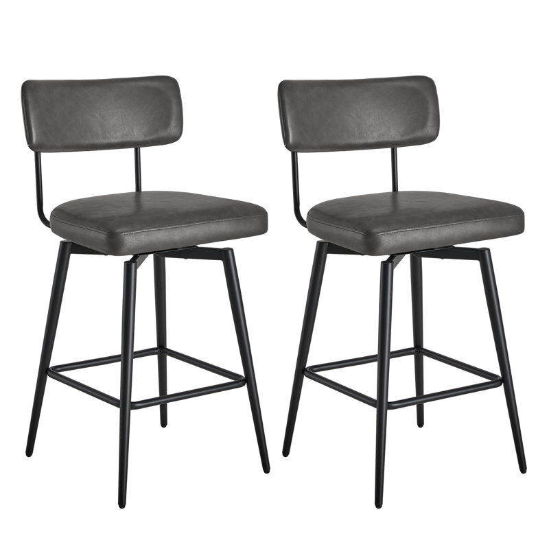Bayardo Swivel 27.4'' Leather Counter Stool,  Gray Faux Leather