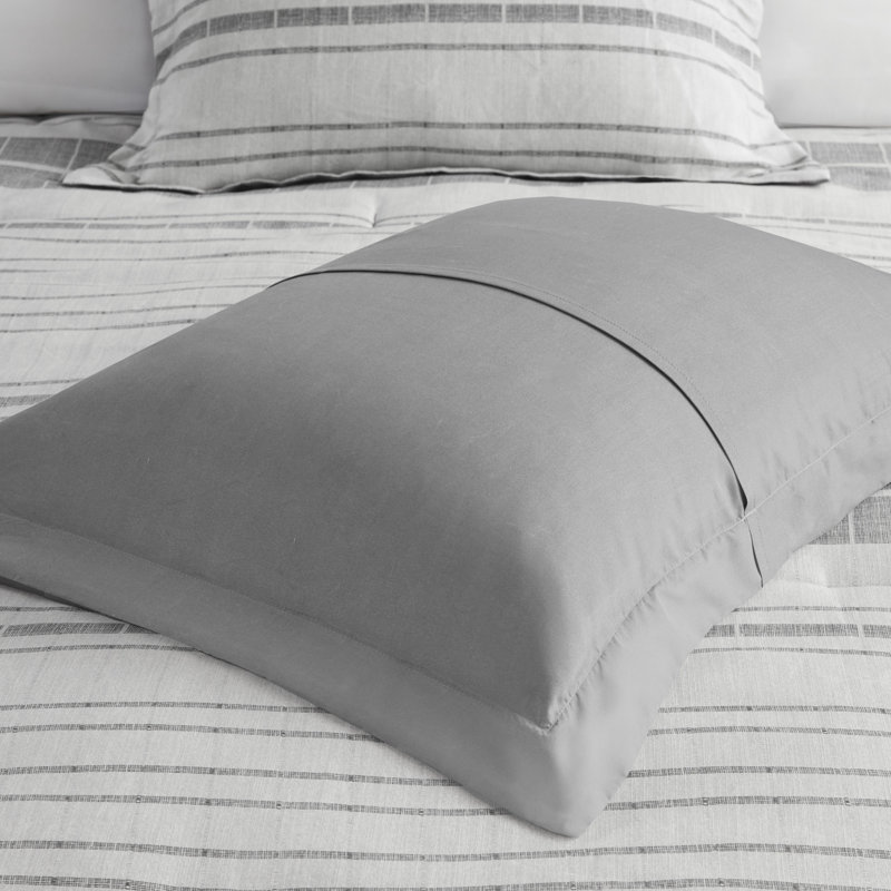 Full Gray Microfiber Striped Comforter Set with Throw Pillow