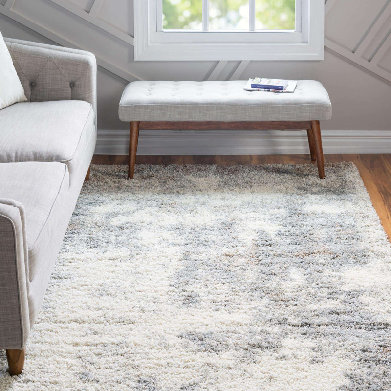 Round  Abstract Machine Made 8' Polypropylene Area Rug in Gray/Ivory/Brown, Rectangle 9' x 12'