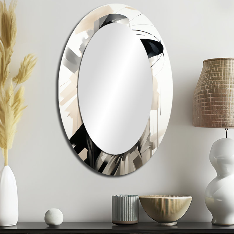 Black And White Fashion Top Model Woman Runway III - Glam Oval Wall Mirror, 36" H x 24" W