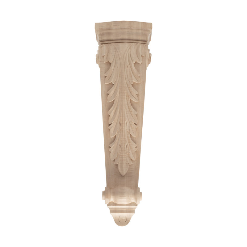 24 in x 6-7/8 in x 3-1/2 in Unfinished Large Hand Carved Solid Acanthus Leaf Wood Corbel, Hard Maple