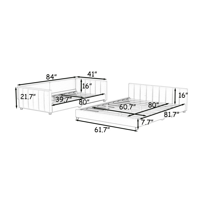 Grand lit plateforme tapissier Aalijah, Beige