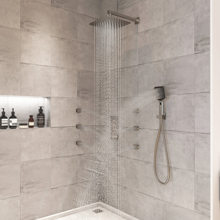 3 Functions 12 Inch Wall Mount Thermostatic Shower System with 6 Body Jets