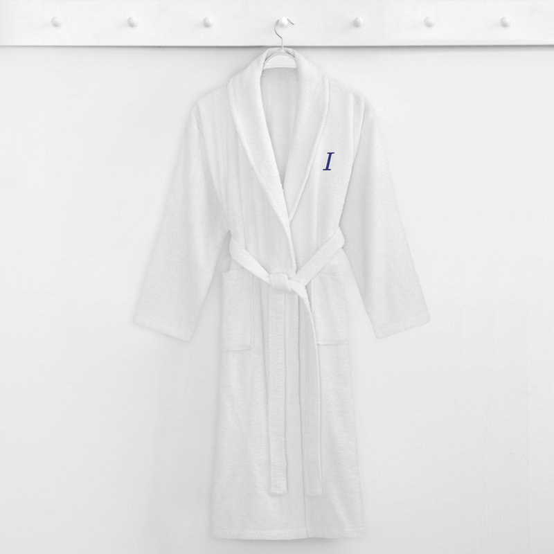 Peignoir personnalisé 100% coton éponge avec poches, Petit / moyen, I, Bleu marine